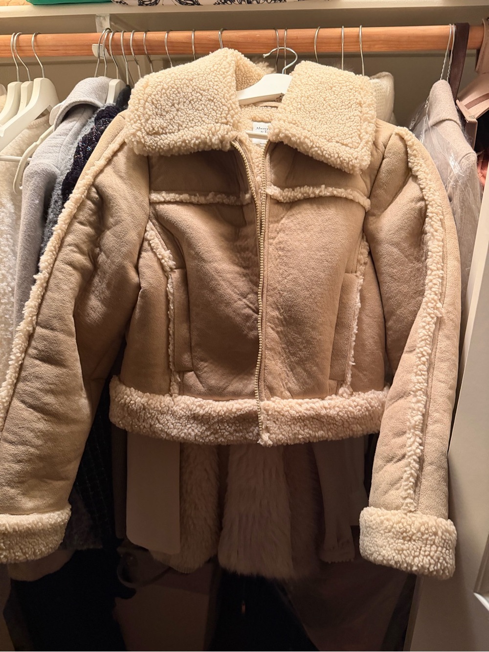 Abercrombie & Fitch Cream Sherpa-Lined Teddy Jacket